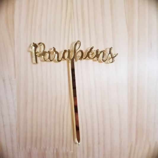 Espetos de acrílico Parabéns Dourado