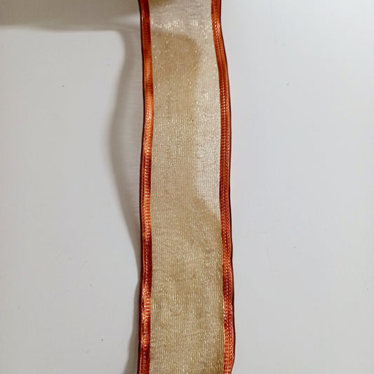 Fita de organza  dourada e acobreada aramada